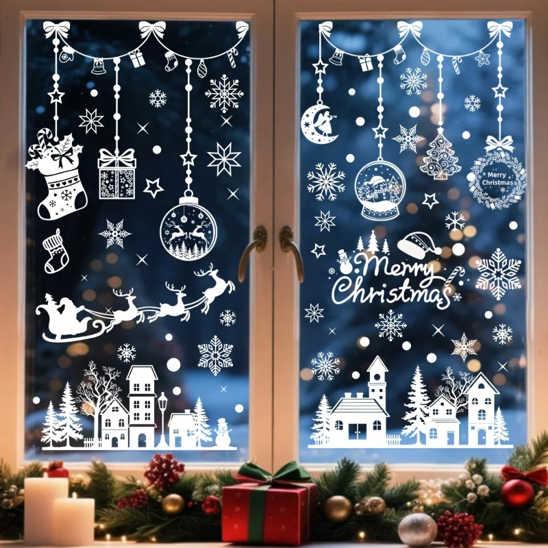 Snowflake Window Decal - 196 adet/9 sayfa Noel statik yapışkanlı