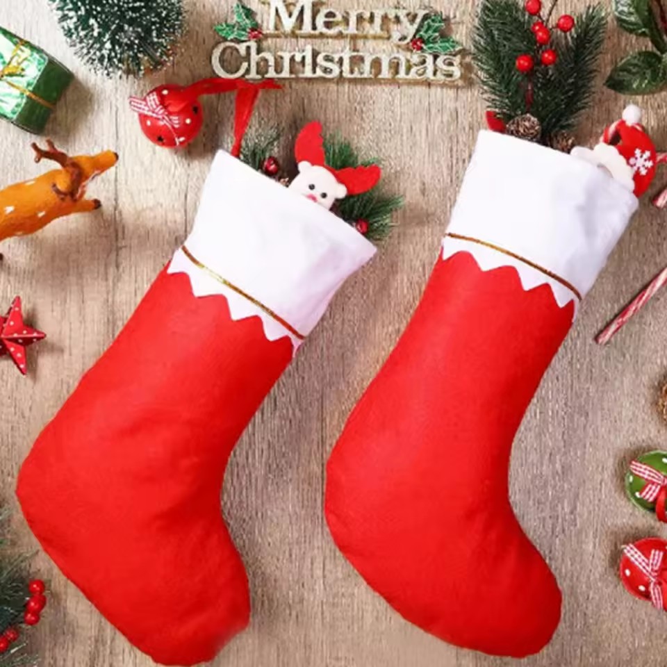Christmas Stocking Hanging - 1/3/6 adet Noel Çorapları, Kırmızı Beyaz