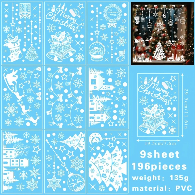 196 adet/9 sayfa Noel statik y - Snowflake Window Decal incelemesi ve fiyatı